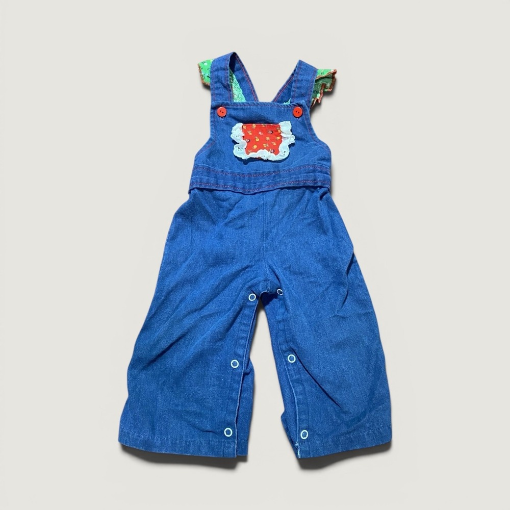 Vintage Denim Baby Girl Overalls 12 Month Retro 90s Patchwork Americana